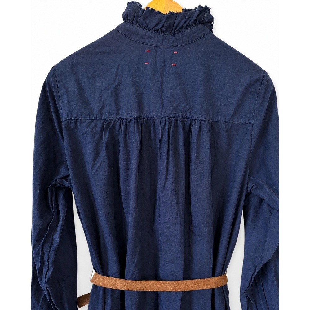 Xirena Midi Dress Wns Medium Navy Blue Excellent Cotton Ruffle Belted Long Slv - Picture 12 of 16